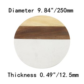 Tsnamay 9.84" Round White Marble and Acacia Wood Cutting Boards,Handcrafted Charcuterie Board Round Wooden Cutting Board,White Marble