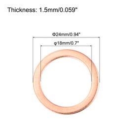 sourcing map 22 Pcs Flat Copper Washers, 18x24x1.5mm Copper Upgraded Flat Metric Sealing Crush Ring Washers for Hydraulic Fittings Screw Bolt Nut Electronic Repair