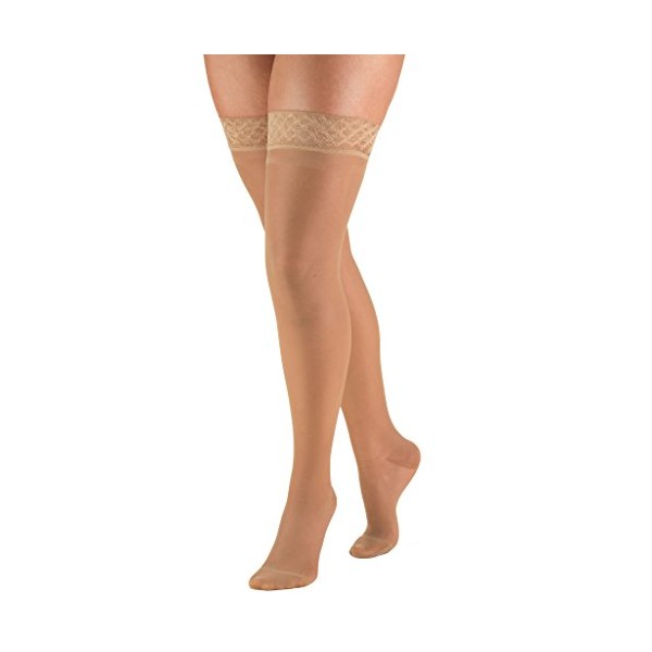 Truform Sheer Compression Stockings, 15-20 mmHg, Women's Thigh High Length, 20 Denier, Beige, Small