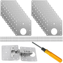 Jiaxitek 20 pcs Hinge Repair Plate, Stainless Steel Cabinet Hinge Repair Plate Kit Hinge Repair Brackets Flat Fixing Joining Mending Plates Brackets with Screws and Mounting Tools