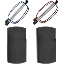 Success Eyewear Reading Glasses 2 Pair Blue and Burgundy Readers Compact Folding Unisex Glasses for Reading Case Included Bundle: Set of Blue and Burgundy With 2 Black Cases 1.5