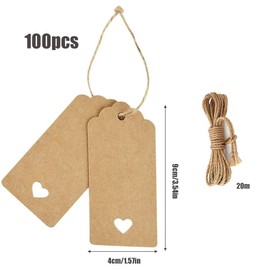 Pack of 100 Gift Tags Kraft Paper Gift Tags Kraft Paper Tags 4 x 9 cm Kraft Paper Labels Tags with 20 Metres Jute String, Gift Tags