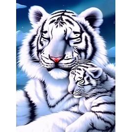 Bimkole 5D Diamond Painting Kits White Tiger Hug, Full Drill DIY Rhinestone Embroidery Set Paint with Diamonds Art Animal by Number Kits Cross Stitch Home Wall Decor 12x16 in
