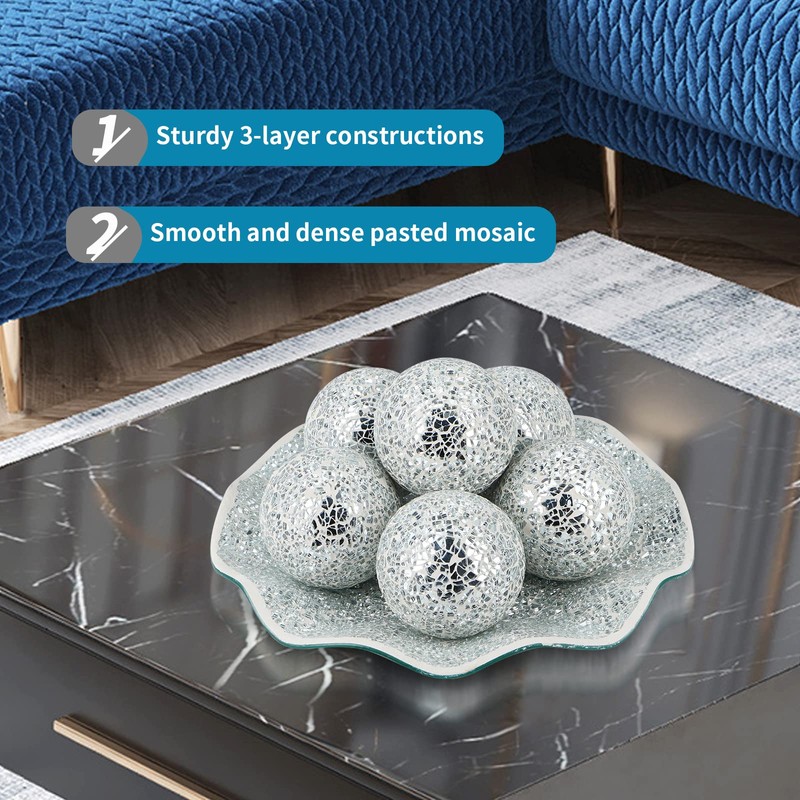 MDLUU 6 Pcs Mosaic Sphere Balls-Diameter 3 in, Decorative Orbs,