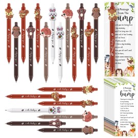 Qeeenar 50 Sets Baby Shower Pen Favors for Guests, Including Ballpoint Pens and Baby Shower Thank You Cards with OPP Bags for Gender Reveal Themed Birthday Party Souvenirs Prizes (Woodland)