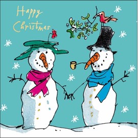 Woodmansterne General Male/Female Christmas Card - Quentin Blake Snowman Couple Holding Hands with Foil Details- Eco-Friendly and Recyclable