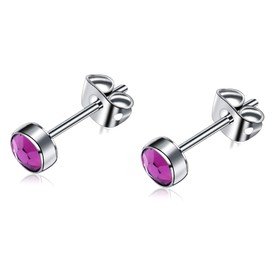 Women Earrings Titanium Non-Nickel Stud Earrings 4mm Amethyst Hypoallergenic Birthstone Earring Studs for Sensitive Ears Valentine’s Day Birthday Present