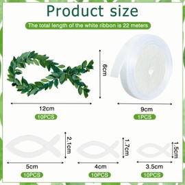 BGTLJKD 40 Piece Communion Decoration Set, Fish Christening Decoration Made of Rattan, Wooden Fish Scatter Decoration, Fish Eucalyptus Table Decoration, Christening Table Decoration Set with Ribbon