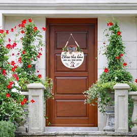 3D Bless This Home And All Who Enter Wood Hanging Front Door Sign, Christian Decor, Wooden Bless This Home Wall Decor Jesus Decor God Decoration For House, Porch, Front Door, Wall