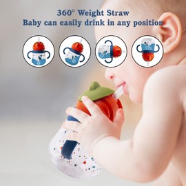 Sippy Cup for Baby Months 6+, Weighted Straw Non Spill Cup for Toddlers, Baby Straw Cup with Handles, Spill-Proof, Leak-Proof Soft Spout Cup 260ml, BPA Free (Blue)