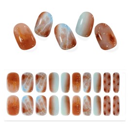 SILPECWEE Semi Cured Gel Nail Strips (Peaceful Beach - 20 PCS), Gel Nail Stickers Full Nail Wraps UV Light Required, Salon Quality, Easy to Apply & Remove - Includes Prep Pads, Nail File, Wood Stick