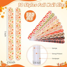 Lanties 100 Pcs Fall Nail Files Gift Bulk for Women Thanksgiving Nail Files 7 Inch Large 180 Grit Double Sided Emery Boards for Natural Nails Fall Harvest Manicure Tools for Adults Party Supplies