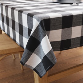 Encasa XO Cotton Rectangular Tablecloth (140 x 240 cm) Buffalo Black Checks Tablecloth for Decoration