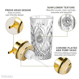 HiBidder Glass Liquid Soap Dispenser with Gold Pump, Liquid Hand Soap Dispenser for Bathroom, Kitchen, Modern Home Decor （Liquid Type/Clear） B009