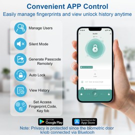 Gavdhe Fingerprint Door Lock Smart Fingerprint Door Knob with Keyless Entry Biometric Door Lock with Keypad App Control Easy Installation for Home Bedroom Office(Starry Grey)