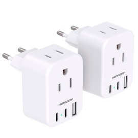 European Travel Plug Adapter for International, HANYCONY Italy Spain Power Adapter 2 Outlets 2 USB C Ports, Type C Adapter Travel Cruise Essentials for US to Most Europe France Germany EU, 2 Pack