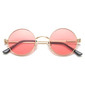 COASION Retro Small Round Polarized Sunglasses Circle UV400 Sun Glasses (Gold Frame/Clear Pink Lens)…
