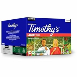 Keurig Timothy's Breakfast Blend Coffee K-Cup Pods, 100 Count, Compatible with Keurig Brewers