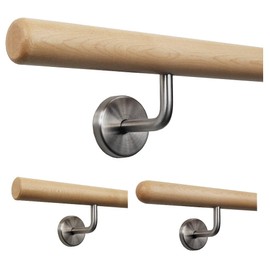 TIBU Handrail Maple Wood Diameter 35 mm for Railing Length 30 cm + 2 Holders and Ends Radius Milled