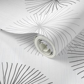 Peel & Stick Wallpaper Swatch - Dandelions Grayscale Dandelion Greyscale Mid Century Modern Minimalist Mod Circle Snowflake Round Custom Removable Wallpaper by Spoonflower