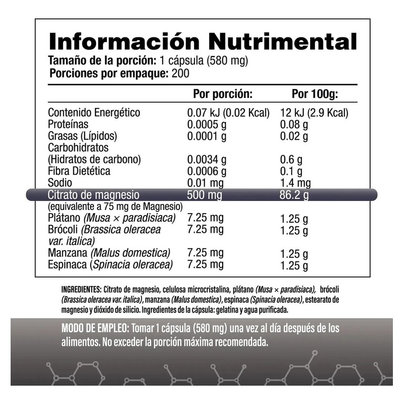 Citrato de Magnesio 200 Cápsulas de 500 mg Citramag SaludVida