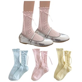 FASELE Women's Lolita Socks, Cute, JK, Cotton, Mesh, Fashionable, Ruffle, Women's, lolita, Breathable, Sweat Absorbent, Thin, For Summer, Work or School Commutes, Four Seasons, Ankle Socks, Present,