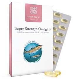 Healthspan Super Strength Omega 3 1,200mg (60 Capsules) | Brain, Heart & Eye Health | 240mg DHA & 360mg EPA per Capsule| Highly Purified to Remove Toxins | Sustainably Sourced Fish Oil