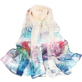 AliceLife Scarfs for Women Lightweight Print Floral Pattern Scarf Shawl Fashion Scarves Sunscreen Shawls (oil painting&Light Blue)