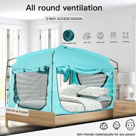 Bed Tent,Portable Privacy Sleeping Bed Canopy,Blackout 90% Drapes for Kids and Adult,Twin Size Indoor Space Tent with Breathable Large Mesh Windows (Teal, Twin)