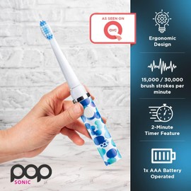 Pop Sonic Electric Toothbrush (Blue Bubbles + 4 Brush Heads) - Travel Toothbrushes w/AAA Battery | Kids Electric Toothbrushes with 2 Speed & 15,000-30,000 Strokes/Minute, Dupont Nylon Bristles