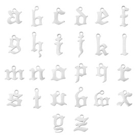 UNICRAFTALE 26pcs Hypoallergenic Alphabet Metal Charms Stainless Steel Pendants Letter Charms Smooth Charms Stainless Steel Color for DIY Jewelry Making 1.2mm Hole,about 7-10mm