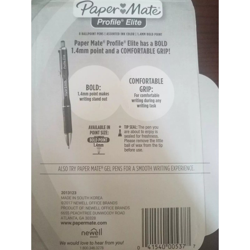 Paper Mate Profile Elite Retractable Ballpoint Pens, Bold Point,8pc Asst-SHIP24H
