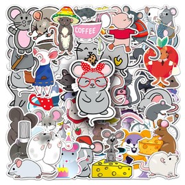 50Pcs Mouse Stickers for Water Bottle,Skateboard,Computer,Suitcase,Guitar, Laptop,Motorcycle,Scrapbook,Luggage,Cute Animal Vinyl Stickers,Cartoon Waterproof Graffiti Decals,Gift for Adults Girls Teen