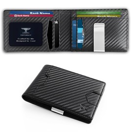 Slim Wallet for Men - RFID Blocking Leather Mens Front Pocket Wallet with Money Clip ID Window Thin Minimalist Business Credit Card Holder Gifts for Men Anniversary Birthday Graduation Travel, Black