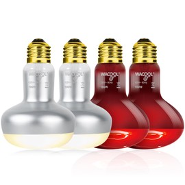 WACOOL 4Pack Reptile Heat Lamp Day & Night Kit 100W, Nature Simulated Basking Daylight & Nightlight UVA Heat Lamp Bulbs for Reptiles & Amphibians