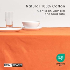 HOMESCAPES Orange Table Cloth, Plain Cotton Tablecloth, Square, Handcrafted & Durable Dining Table Cover with Hem Stitch, Hypoallergenic, Washable, Burnt Orange - 137 x 137cm