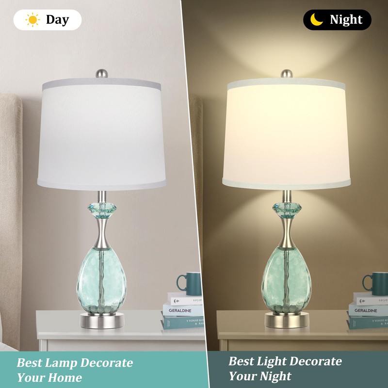 26" Coastal Glass Table Lamps Set of 2, 3-Way Dimmable