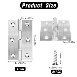 4 Pack 3 Inch Door Hinges Stainless Steel Folding Bifold Butt Cabinet Hinges Silver Door Hinges with Screws for Door, Furnitures, Wooden Boxes, Windows, Cupboard, Dressers