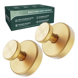FuyeorTee Stainless Steel Heavy Duty Suction Cup Hooks for Shower Bathroom Accessories Removable Hook for Glass Window Door Wall Hooks for Hanging Towels Robes Wreaths (Pack of 2, Gold)