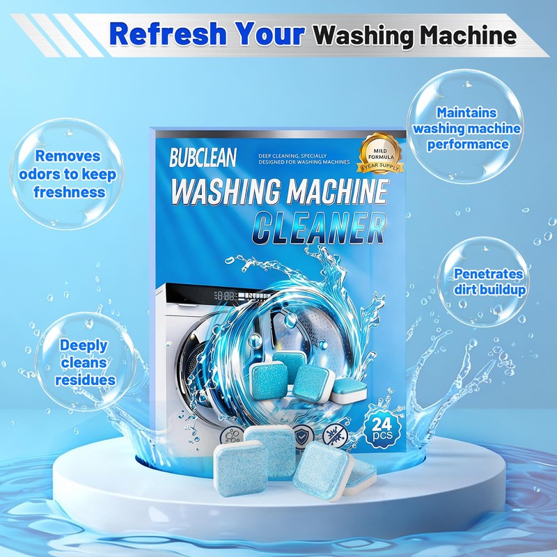 BUBCLEAN 24 pack Washing Machine Cleaner Descaler, Deep Cleaning Tablets