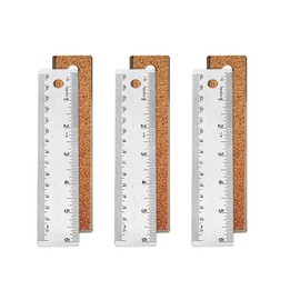 6-Inch Stainless Steel Metal Ruler with Non-Slip Cork Backing - 3 Pack
