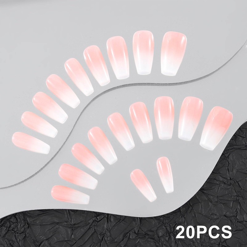 Sethexy Handmade Pink Gradient False Nails Acrylic Shiny Simple False