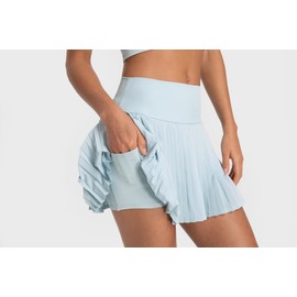 altiland Womens' Cool Feeling Pleated Tennis Athletic Running Mini Skirts with Shorts 3" (Baby Blue, S)