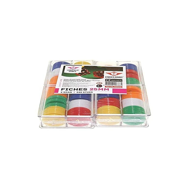 weiblespiele 320942 - Spiel und Roulettechips mit Wertaufdruck, 240 Stück