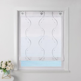 ESLIR Roman Blind No Drilling White Roman Curtain with Eyelets Transparent Curtains with U-Hooks Eyelet Roller Blind Modern Embroidered Grey W x H 80 x 140 cm 1 Piece