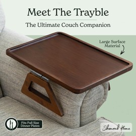 Shamrock Home Bamboo Couch Arm Table, Clip On Tray Sofa Table for Couches. Sofa Arm Tray for TV Dinners, Remotes, Drinks, Snacks and Small Spaces - 15.75 x 11inch, Brown