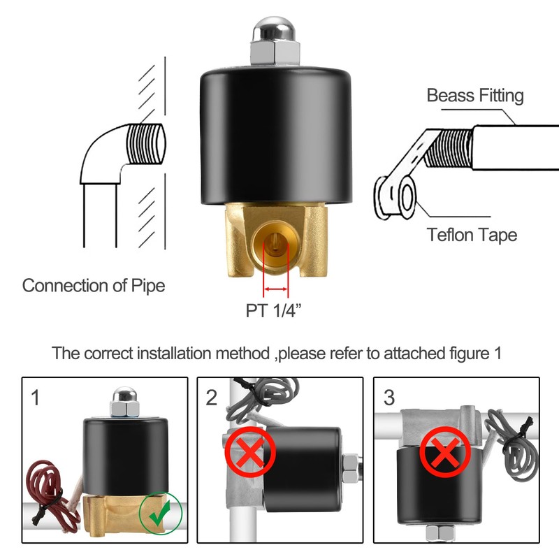 Heschen Brass Electric Solenoid Valve 1/4 Inch DC 24V Direct