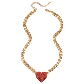 Rhinestone Chunky Heart Necklace Sparkling Red Crystal Link Cuban Chain Love Chunky Pendant Necklace Punk Hip Hop Style Necklaces Zirconia Heart Statement Necklace for Men and Women (Red)