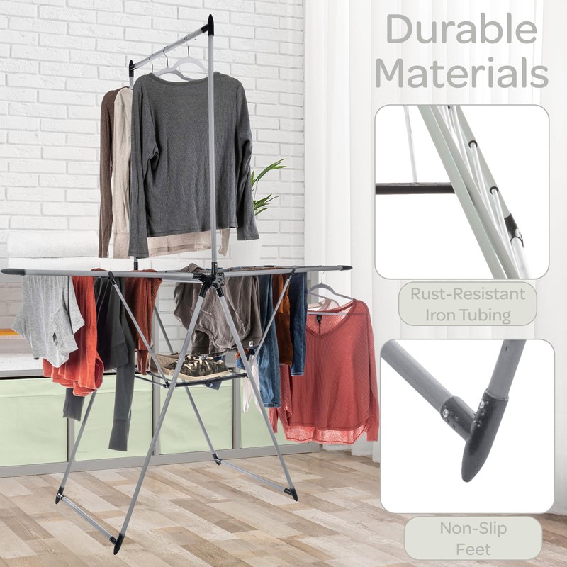 Home-Complete Clothes Drying Rack - 2-Level Laundry Drying Rack with