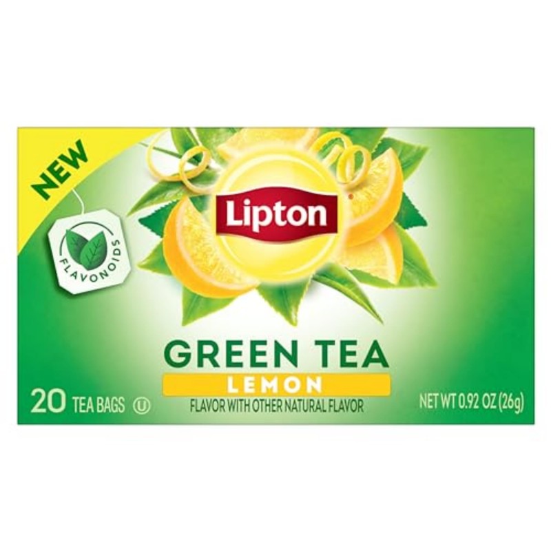 Lipton Lemon Green Tea Bags, Flavored, Unsweetened Teabags for Hot